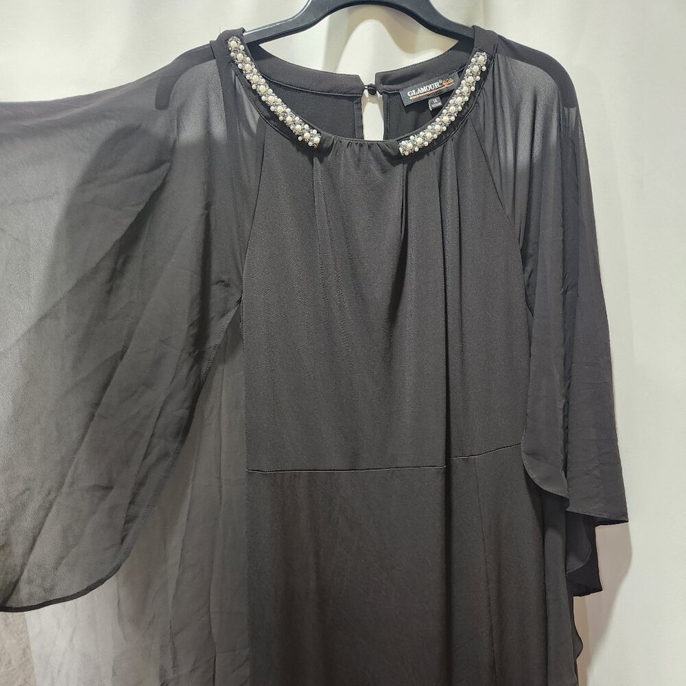 Glamour Nights - Black sheer overlay full length dress with pearl collar sz 14